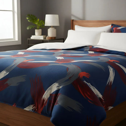 [KO-POL-057] Sábana Polar Invernal Térmica Suave Calientita Matrimonial (Azul/Rojo)