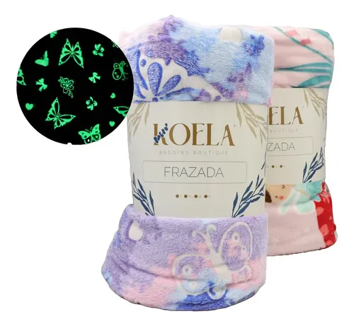 Combo: 2 Frazada Mágica Glow In The Dark Matrimonial Koela Diseño Mariposa Morada