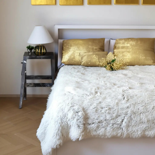 Edredón Cobertor Faux Fur Aborregado Matrimonial Jumbo Koela Color Blanco Diseño De La Tela Liso