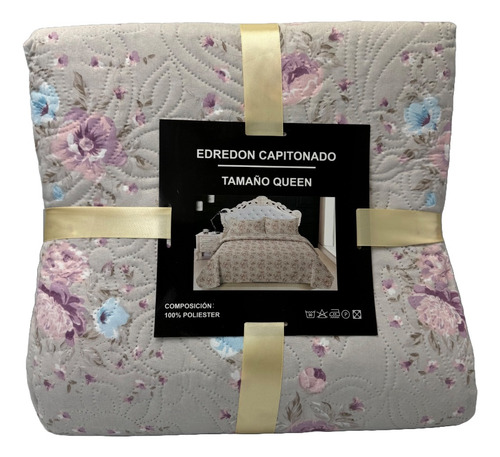 Edredón Capitonado Queen Size Doble Vista Color Moradoazul Diseño De La Tela Estampado