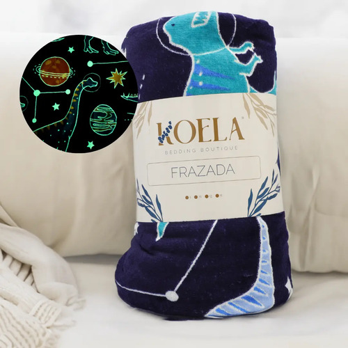 Frazada Mágica Luminosa Glow In The Dark Brilla En Oscuridad Color Dinosaurio Azul Marino Geométrico