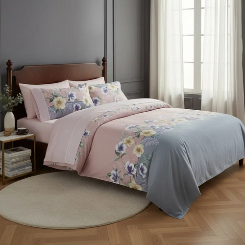 Juego De Sábanas Catiónica Tacto Bambú Matrimonial 4 Piezas Rosa