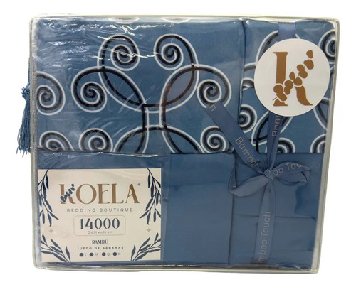 Juego De Sábanas Colección Bambú De Lujo Tamaño Matrimonial Color Azul Acero Diseño De La Tela Estampado