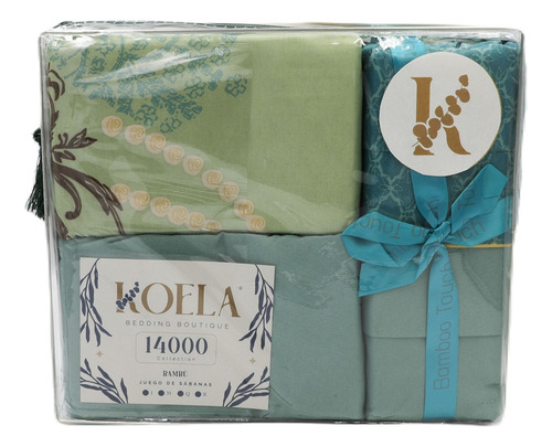 Juego De Sábanas Colección Bambú De Lujo Tamaño Matrimonial Color Verde Diseño De La Tela Estampado