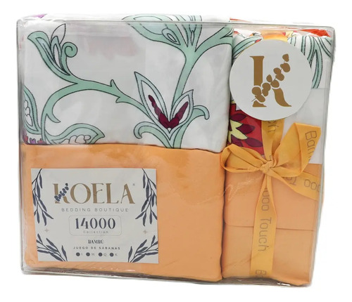 Juego De Sábanas Colección Bambú De Lujo Tamaño Matrimonial Color Naranja Diseño De La Tela Estampado