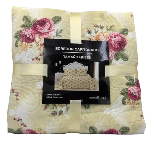 Edredón Capitonado Queen Size Doble Vista Amarillo Rombos Estampado