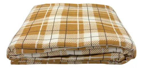 Juego De Sábanas Franela 100% Algodón Cálidas Matrimonial Color Cuadrado Terracota Ajedrez