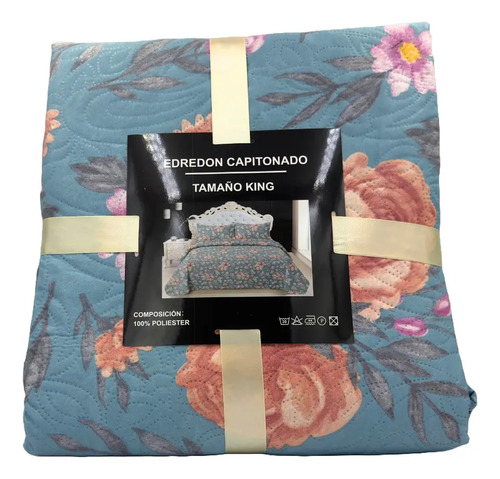 Edredón Capitonado King Size Doble Vista Color Azul Marino Diseño De La Tela Estampado
