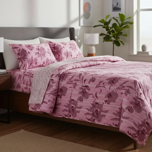 Juego De Sábanas Franela 100% Algodón Cálidas King Size Color Flores Rosa