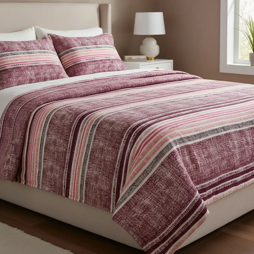Juego De Sábanas Franela 100% Algodón Cálidas Queen Size Rosa Rayas