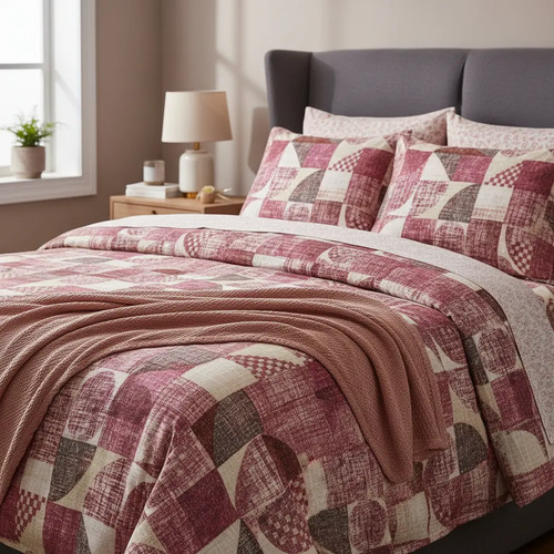 Juego De Sábanas Franela 100% Algodón Cálidas Queen Size Figuras Rosa Ajedrez
