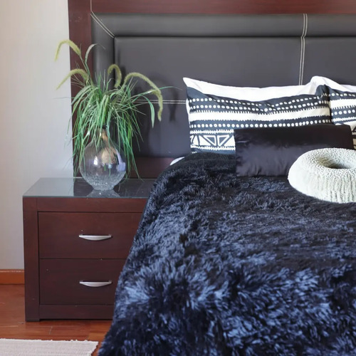 [KO-BOR-130] Edredón Cobertor Faux Fur Aborregado Matrimonial Jumbo Koela (Negro, Liso)