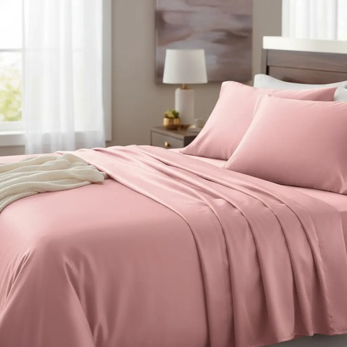 [KO-EGI-027] Juego De Sábanas 1800 Hilos Tacto Algodón Egipcio King Size (Rosa)