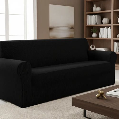 Protector Cubre Sala Jacquard Elástico Ajustable 3 Piezas Varios Negro