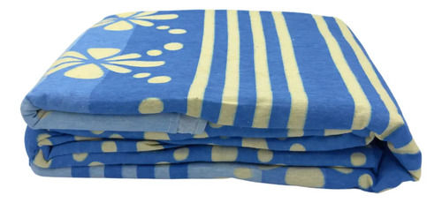 Juego De Sábanas Franela 100% Algodón Cálidas Matrimonial Color Tropical Azul Acero Rayas