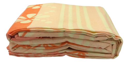 Juego De Sábanas Franela 100% Algodón Cálidas Matrimonial Color Tropical Naranja Rayas