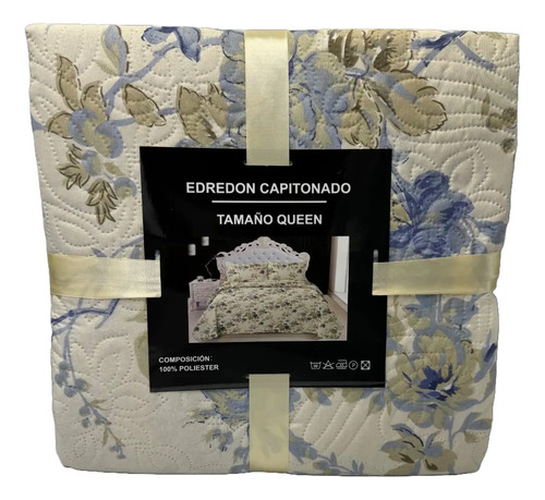 Edredón Capitonado Queen Size Doble Vista  Crema Estampado